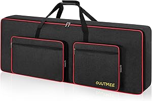 OUUTMEE Funda para teclado 61/76/88 para piano electrónico, tela Oxford 600D con 10 mm de inicio, funda negra a prueba de golpes, impermeable, cuatro protectores de esquinas (76 teclas), Negro , 76
