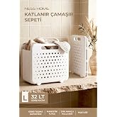 Kitchen Life 32 Lt Katlanabilir &Ccedil;amaşır Sepeti Portatif Kirli Sepeti,Oyuncak Sepeti &Ccedil;amaşır Selesi,Beyaz