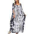 Morelian Women Oversized Maxi Dress Tie Die Printed V Neck Beach Robe Cover Ups