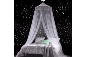 modacraft Sterne Leuchtende Moskitonetz für Doppelbett Einzelbett Babybett Kinderzimmer mit Klebehaken Schrauben, Feinmaschiges Betthimmel Mückennetz für Zuhause und Reisen Indoor Outdoor