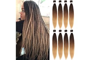 Leeven 30 PoucesPre Stretched Braiding Hair Extension for Woman 8 Packs EZ Braids Yaki Hot Water Setting Kanekalon Hair for Braiding Pre Stretched Ombre Braiding Hair /30 Pouces1B3027#