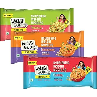 WickedGud Nourishing Instant Noodles Range | No Maida | No Oil | No MSG | High Protein | High Fibre | Cholesterol Free, 720 Grams