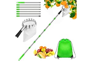 Dreamtop 2.8M Apple Picker Fruit Picker with Telescopic Handle Fruit Picker Tool with Pole and Storage Bag Fruit Grabber Easy to Assemble Tree Picker for Orange Cherry Etc