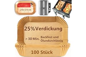 PETHREE Extra Starkes Backpapier für Ninja Heißluftfritteuse (20x14cm Rechteckig, BPA-frei) Kompatibel mit AF300EU/AF400EU/SL400EU & Doppelkammer Dual Zone Airfryer - 100 Stück Baking Paper