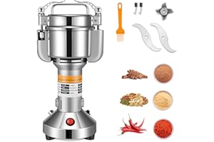 Molino de Cereales Eléctrico, Couleeur Acero Inoxidable Molienda Hierba Amoladora Molino de Harina en Polvo con Protección Sobrecarga y Función Tope Tapa Abierta para Cereal Hierba Especia Nuez (150g)