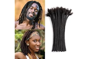 Originea Dreadlock Extensions Cheveux Humains pour Homme/Femme 0,6cm d'épaisseur Locs Paquets Vierges Dreadlocks Extensions de Cheveux Humains Noir (10 Pouces 60pcs)