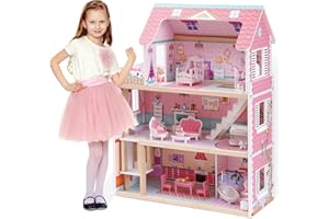 ROBUD Domek dla Lalek Drewniany, Zabawka dla Dzieci od 2-5 Lat, Duży z Akcesoriami, Prezent dla Dziewczynek