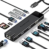 Lemorele Dock Station d'accueil USB C pour 3*Ecrans, Adaptateur Hub 13-en-1 vers Dual HDMI, VGA, Gigabit Ethernet, 2 USB 3.0&