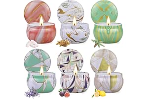 YINUO CANDLE 6 Pezzi Candele profumate Set, in 6 Lattina Geometriche, Alleviare Lo Stress e Aromaterapia Cera di Soia Regalo Donna, Durata 12-15 Ore, Regalo per Anniversario San Valentino Mamma Compleanno