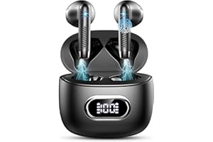 Drsaec Auriculares Inalámbricos Bluetooth 5.3 con HD Mic, 2022 Nueva HiFi Estéreo, Cascos In-Ear, IP7 Impermeable 42H Cancelación de Ruido, Pantalla LED, USB-C