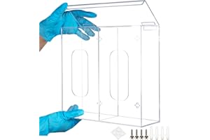 SEANADO Double Glove Box Holder Wall Mount Glove Dispenser with Lid, 2 Compartments Hygiene Station Storage Box for Face Masks, Beard Nets, Hairnets, Plastic Bags, Shoe Cover - 10.9 x 10.2 x 3.5 inch