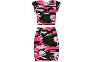 jolly rascals Girls Neon Skirt and Crop Top Set Viscose Crew Neck - Short Sleeves - Machine Washable - Camouflage - Summer