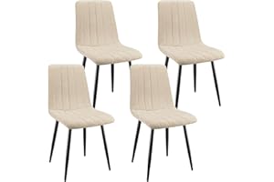 ANVOFONG Juego De 4 Sillas De Comedor, Sillas Cocina con Tela De Lino Y Patas De Metal Negro,Silla De Dormitorio,Silla Acolchada,Silla De SalóN,Sillas Comedor Modernas-Beige