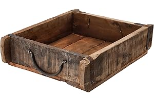 Spetebo Ziegelform Holzkiste mit Metall Beschlägen - klein / 30 x 25 cm - Vintage Dekoschale im Used Look - Allzweck Box Tisch Deko Schale aus altem recyceltem Holz used look Ziegel Kiste