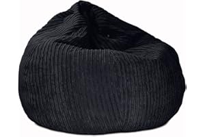 rucomfy Beanbags Slouchbag Large Corduroy Bean Bag Chair - Adult Bean Bag with Filling - Home Furniture Seating for Living Room or Bedroom - Machine Washable - 80 x 110cm (Black, Beanbag)