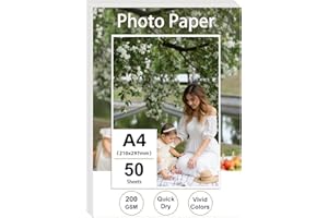 Ditwis 50 Hojas Papel Fotográfico A4 Brillante, 200 g/m² Papel de Impresión para Fotos, Certificados y Obras de Arte