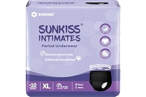 SUNKISS INTIMATES Jednorazowa bielizna okresowa dla kobiet z ciężkim przepływem, bezzapachowe niezbędne artykuły poporodowe, czarna, XL, 10 sztuk