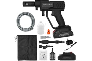 Ycoiee Pistolet de Lavage Haute Pression Portable, Nettoyeur Haute Pression sans Fil avec Batterie, Lance à Mousse de Neige, Buse de Pulvérisation Réglable, Tuyau de 5M - 2 Batteries de 1,5 Ah