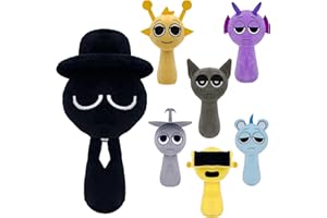 DHINCHANSAIB Sprunki Plush - Peluche Sprunky Wenda et Gris de 10" - Doux et amusant - Jouets en peluche pour les anniversaires de fans et amis - Noir