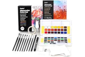 Funto Aquarellfarben-Set, 48 Farben, Übungsblock, 8 Pinsel, Wasserpinselstift, Bleistift, Fineliner, Radiergummi, Klebeband, Bleistiftspitzer, Sprühflasche, Malset für Erwachsene, Anfänger, Profis