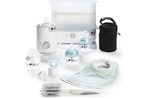 Tommee Tippee Complete Feeding Set, White, with Electric Steam Steriliser, Newborn Self-Sterilising Baby Bottles and Easiwarm Bottle Warmer, Essential for Parents with Newborns