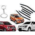 Auto E-Shopping Compatible Chromeline Silverline Door Visor Wind Deflector for Mahindra Xuv 500 Set of 6 Pieces with Logo Key Chain Ring