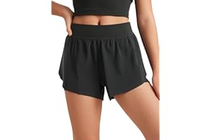 CRZ YOGA Girls 2 in 1 Dolphin High Waisted Running Shorts Casual Stretchy Cycling Bike Summer Short Pants with Zip Pockets