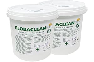 ‎GLOBASID 2 x Desinfektionstücher Eimer 5%-Lösung, Spendereimer inkl. 90 XXL Vlies-Tücher getränkt in Flächen-Desinfektionsmittel, Reinigungstücher wirksam gegen Bakterien, Viren & Keime Made in Germany