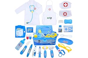 AKOKIE Juguetes Niños 3 4 5 Años Maletin Medicos Juguete - 2 Disfraz Disfraz Halloween Niña Niño Estetoscopio de luz y Sonido de Juguete Juegos de rol Regalos Navidad para Niños Niñas 3 4 5 6 Años