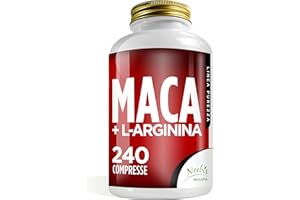 NOEBIS PHARMA Maca + L-Arginina 240 Compresse per Due Mesi - Alto Dosaggio per Dose Giornaliera - Estratto di radice di Maca Peruviana per Tono e Vigore Fisico - Maca Root Forte più Arginina Qualità Italiana