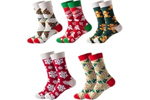 Adigaber Donna 5 Paia Calze Natalizie Calzini Cotone Natale Stampa Unisex Calzini Divertenti Regali Natale