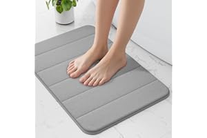 wyewye Alfombra de baño de espuma viscoelástica de 40 x 60 cm, ultrasuave, antideslizante, con tecnología de secado rápido, color gris