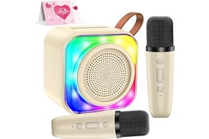 MICQUTR Macchina Karaoke per Bambini con 2 Microfoni Wireless - Microfono Bluetooth, Altoparlante Portatile , Cambio Voce, Luci LED, Giocattolo Musicale per Ragazze e Ragazzi, Regalo per Compleanni e Natale