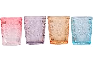 TRESV Set de 4 Vasos de Cristal Agua y Bebidas Alcohólicas, Set de 4 Vasos colores,Aptos para lavavajillas (Set de 4 Vasos de 300 ml Color)