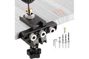 Ampvolts Dima per Spinatura Legno - 3 in 1 Dima per Fori a Tasca, Kit di Guida per Trapano da 8/10/15mm con Clip di Posizionamento Regolabile, Utensili per Fori di Falegnameria, Black