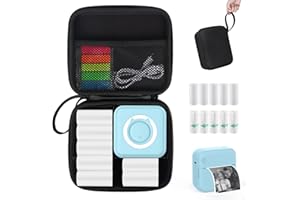 HUIJUTCHEN Mini Pocket Printer with Case, Mini Thermal Printer with 10 Rolls Thermal Paper, Mini Portable Photo Printer for Travelling, Journal, Memo, Photo, Study Notes (Blue)