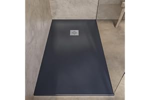 SOULBATH Plato de Ducha - Resina - Gel Coat - Textura Liso/Piedra - Antideslizante - Color Antracita - 190X70- Extraplano 3cm. Incluye Válvula de desagüe - Standard