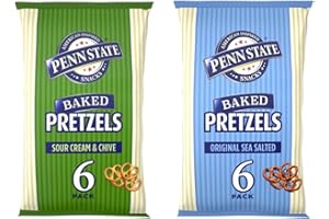 BLUE NILE FOODS Penn State Baked Pretzels Variety Pack – Sea Salted & Sour Cream & Chive (2 x 6 Pack) – Crunchy Savory Snack, Party Food & On-the-Go Treat