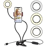 Unifree TT03 Professional Work from Home Ring Light and Cell Phone & Webcam Stand for Live Stream, Makeup TIK Tok, Vigo, YouTube and Video Recording.(Black & White)