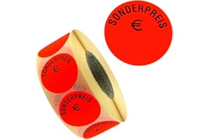 PB-ONLINEHANDEL Aktionsetiketten leuchtrot, Ø 32mm, permanent (fest klebend), 1 Rolle = 1.000 Etiketten, Rabattkennzeichnung (Sonderpreis €)