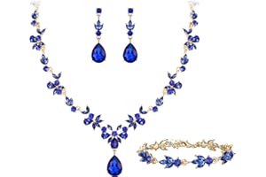 Clearine Wedding Jewellery Set for Women Bride, Y-Necklace Tennis Bracelet Dangle Earrings Set Crystal Teardrop Marquise Cluster Jewelleryfor Bridal Bridesmaid