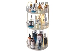 BSOMAM 360 Rotating Makeup Organiser,Cosmetic Storage Skincare Makeup Spinning Holder Lipsticks Brushes Perfume Display Stand Box for Vanity Desk, Dresser, Bathroom (Clear 3Tier)