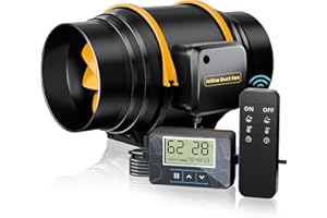 QiCrafe 150mm Ventola Aspirazione con Telecomando, 689m³/h Ventilatore con Regolatore di Temperatura e umidità, 60W Motore Rame Puro Aspiratore Ventilazione per Tenda di Crescita, Idroponica, Serra