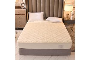 YUDEYU Spannbettlaken Gesteppte Schicht Verdickung Matratzenschoner Langer Samtstoff Bettlaken Matratzenauflagen für Doppel Einzel(Beige,48x74cm/Pillowcase x 2)