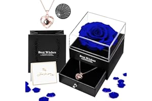 OAUIR GUSIX Preserved Real Rose in Box with I Love You Necklace Eternal Flower Valentine Gifts for Her Girlfriend Wife Mother Women on Wedding Anniversary Birthday Valentine's Day Mother's Day Christmas