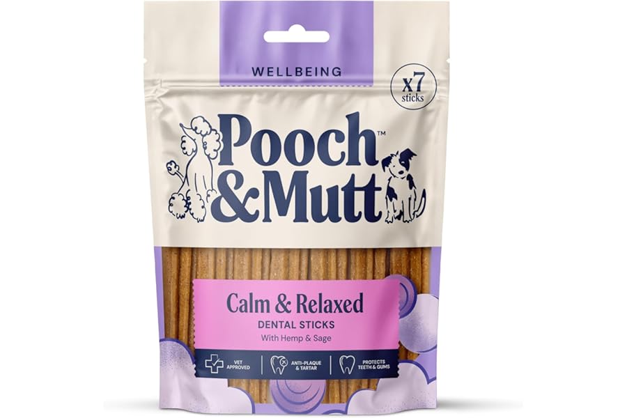 Pooch & Mutt - Calming Dog Dental Sticks, Hemp and Sage Flavour Dog Dental Chew, 1 pack of 7 sticks