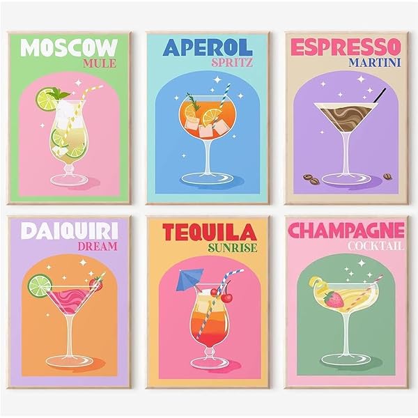 Produktbild von Malen Nach Zahlen Cocktail - 6 Mini-gemälde Cocktail-set, Diy Malen Nach Zahlen Cocktail, Handgemaltes Ölgemälde-Set, Für Erwachsene Und Anfänger Als Geschenk Mit Pinsel Und Acrylfarben 15 X 20cm
