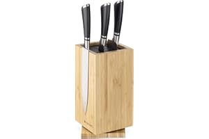 Navaris Porte-Couteaux en Bois - Bloc de Rangement à Couteau Rotatif et magnétique en Bambou 25 x 12,5 x 12,5 cm - Bloc Couteau Vide avec tiges