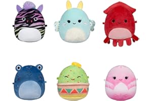 Squishmallows Micromallows Original 6-Pack - Safiya the Zebra, Gideon the Guacamole, Agnolo the Tadpole,Altman the Squid, Connie the Moth, Elin the Lotus