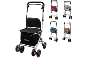 Mobiclinic®, Deambulatore pieghevole per anziani, Carrello spesa, 21 l, Modello coliseo, Marchio europeo, Con borsa della e freni, Sedile imbottito, Monoleva, Acciaio